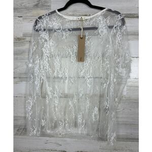 POL womens small white lace long sleeve sheer lace top blouse new lightweight